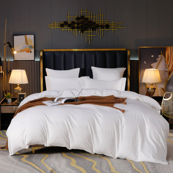 Parure de lit en Satin de coton égyptien - Drap coton - 6 pièces - luxe - 300 TC -Blanc - Blanc Paradis