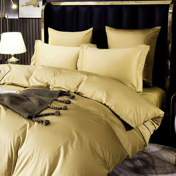 Parure de lit en Satin de coton égyptien - Drap coton - 6 pièces - luxe - 300 TC - Jaune - Soleil Doré