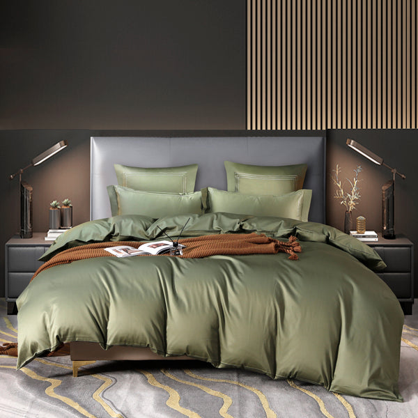 Parure de lit en Satin de coton égyptien - Drap coton - 6 pièces - luxe - 300 TC - Vert - Émeraude Mystique